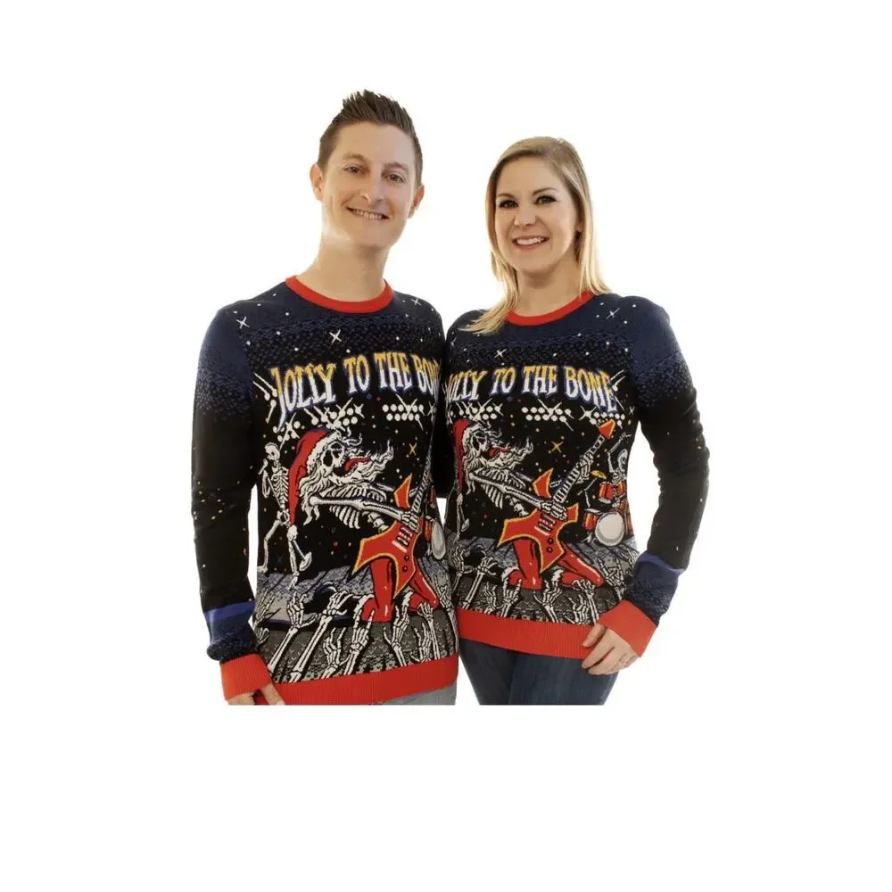 Jolly to the Bone Ugly Christmas Sweater Small Men Women Unisex Skeleton Guitar